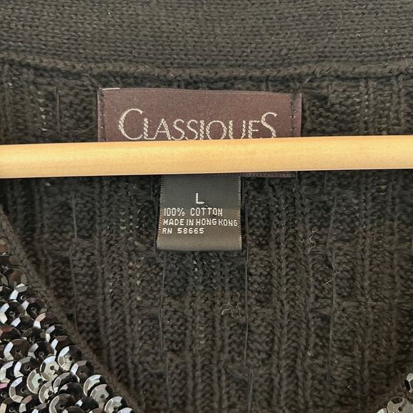 Classiques Entier Sweater Sequin Black Vintage Oversized SZL V-Neck Holiday - Picture 6 of 9